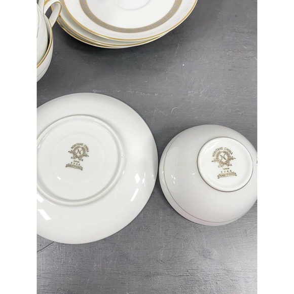 Noritake Japan 4 Cup and Saucers Set Bowl Grey Gold Greek Key Hartford 5944 - Picture 6 of 9